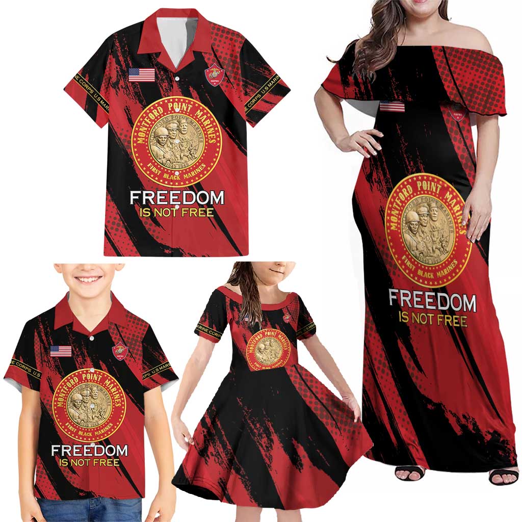 Personalized Proud to Honor Montford Point Marines Family Matching Off Shoulder Maxi Dress and Hawaiian Shirt Freedom Is Not Free - Red - Wonder Print Shop