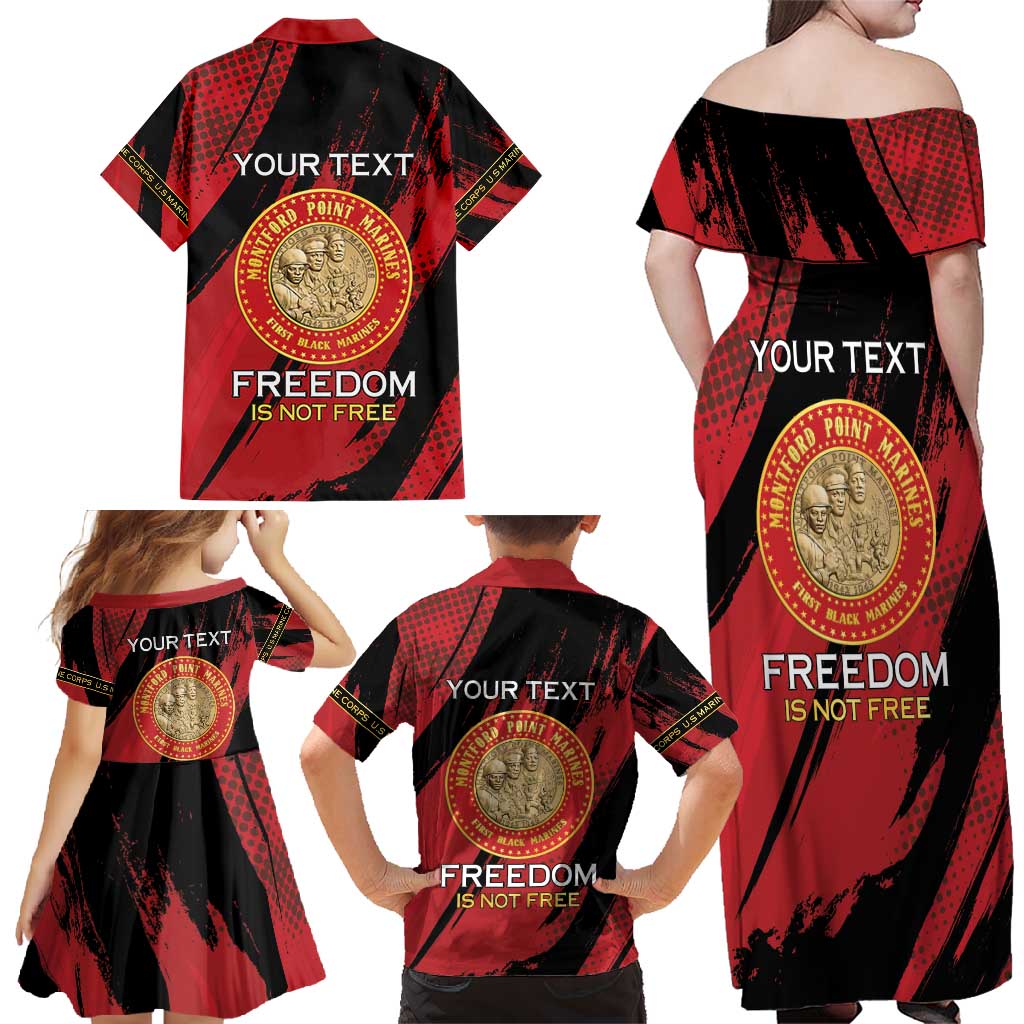 Personalized Proud to Honor Montford Point Marines Family Matching Off Shoulder Maxi Dress and Hawaiian Shirt Freedom Is Not Free - Red - Wonder Print Shop