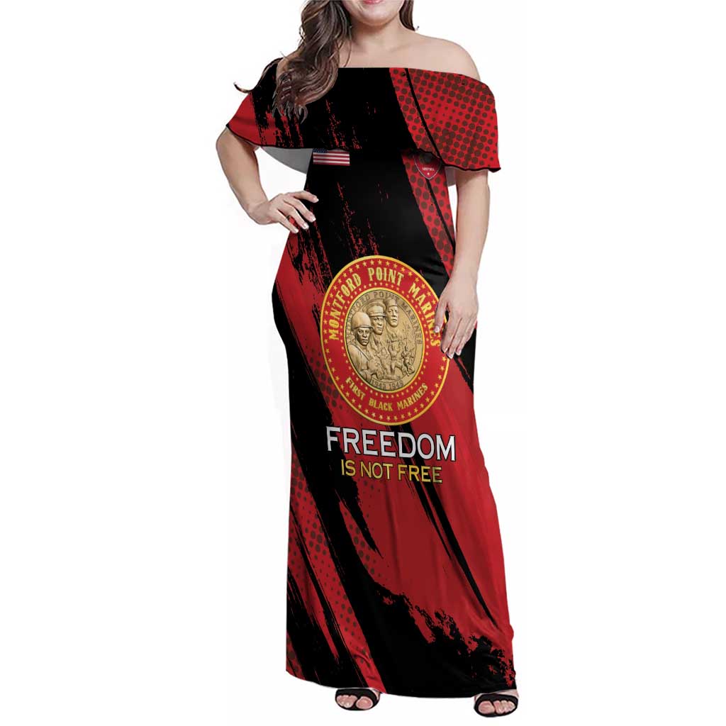 Personalized Proud to Honor Montford Point Marines Family Matching Off Shoulder Maxi Dress and Hawaiian Shirt Freedom Is Not Free - Red - Wonder Print Shop