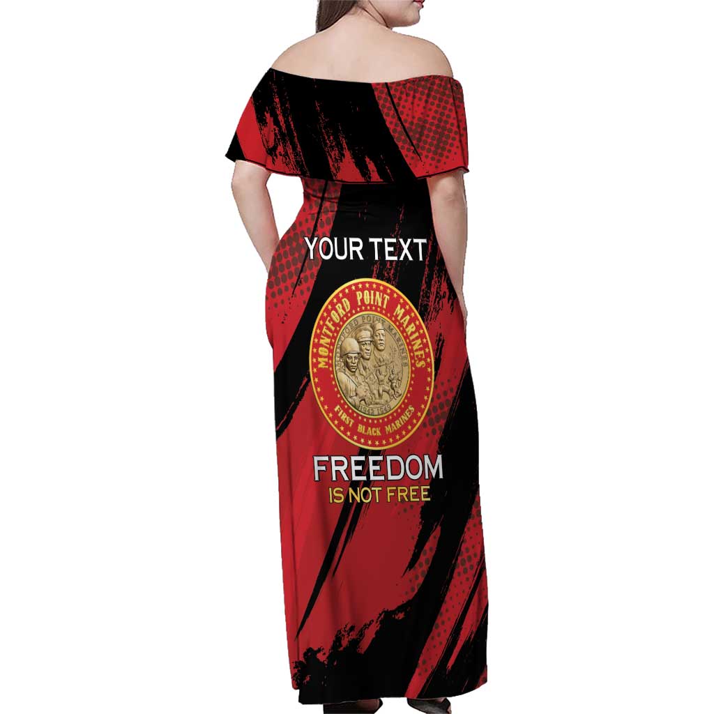 Personalized Proud to Honor Montford Point Marines Family Matching Off Shoulder Maxi Dress and Hawaiian Shirt Freedom Is Not Free - Red - Wonder Print Shop
