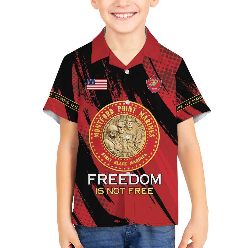 Personalized Proud to Honor Montford Point Marines Family Matching Off Shoulder Maxi Dress and Hawaiian Shirt Freedom Is Not Free - Red - Wonder Print Shop