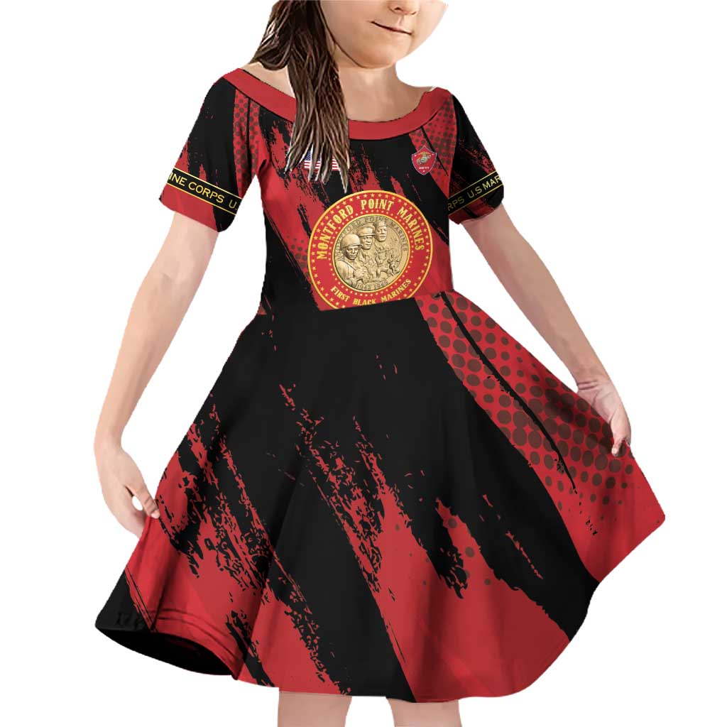 Personalized Proud to Honor Montford Point Marines Family Matching Off Shoulder Short Dress and Hawaiian Shirt Freedom Is Not Free - Red - Wonder Print Shop