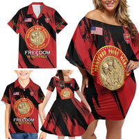 Personalized Proud to Honor Montford Point Marines Family Matching Off Shoulder Short Dress and Hawaiian Shirt Freedom Is Not Free - Red - Wonder Print Shop