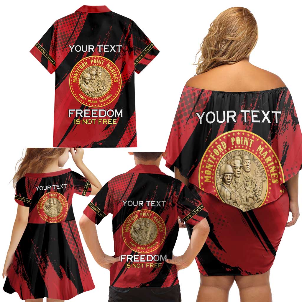 Personalized Proud to Honor Montford Point Marines Family Matching Off Shoulder Short Dress and Hawaiian Shirt Freedom Is Not Free - Red - Wonder Print Shop