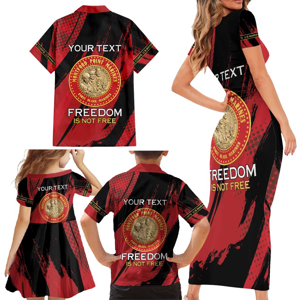 Personalized Proud to Honor Montford Point Marines Family Matching Short Sleeve Bodycon Dress and Hawaiian Shirt Freedom Is Not Free - Red - Wonder Print Shop