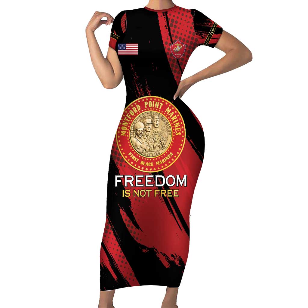 Personalized Proud to Honor Montford Point Marines Family Matching Short Sleeve Bodycon Dress and Hawaiian Shirt Freedom Is Not Free - Red - Wonder Print Shop
