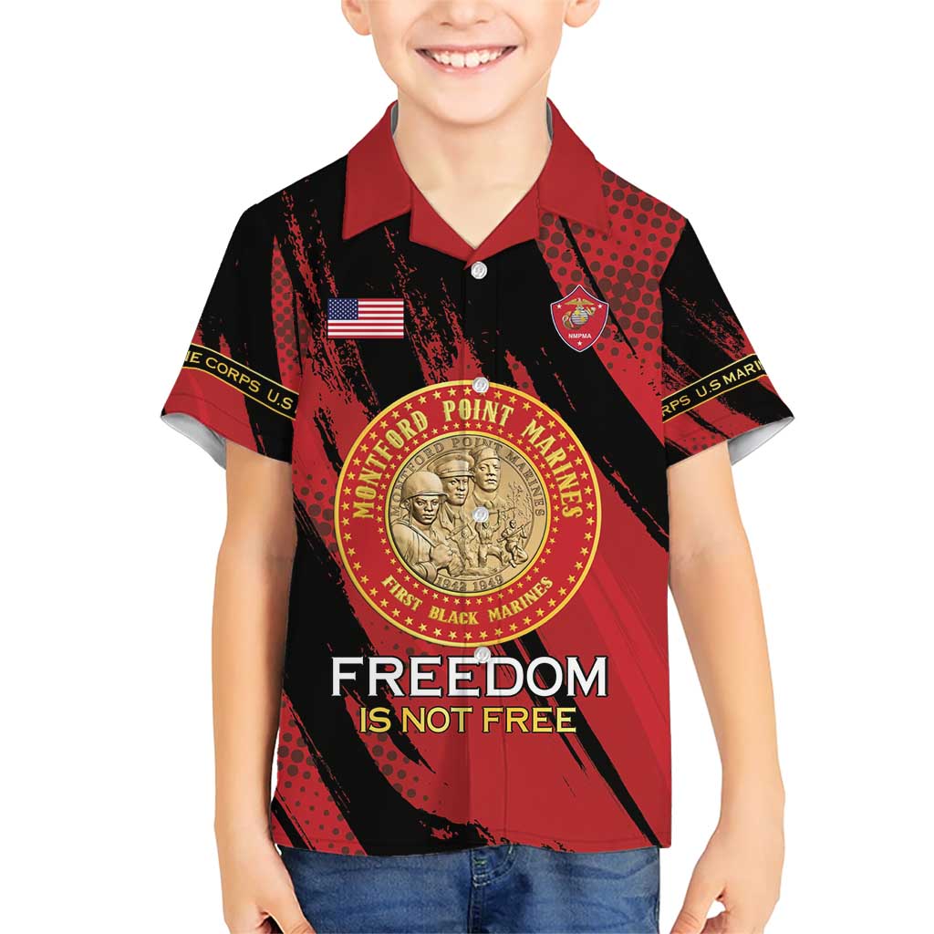 Personalized Proud to Honor Montford Point Marines Family Matching Short Sleeve Bodycon Dress and Hawaiian Shirt Freedom Is Not Free - Red - Wonder Print Shop