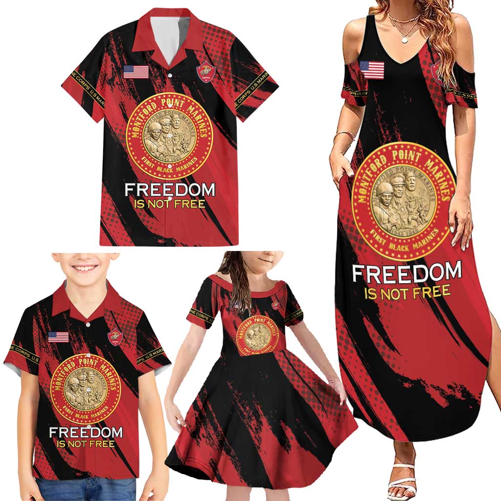 Personalized Proud to Honor Montford Point Marines Family Matching Summer Maxi Dress and Hawaiian Shirt Freedom Is Not Free - Red - Wonder Print Shop