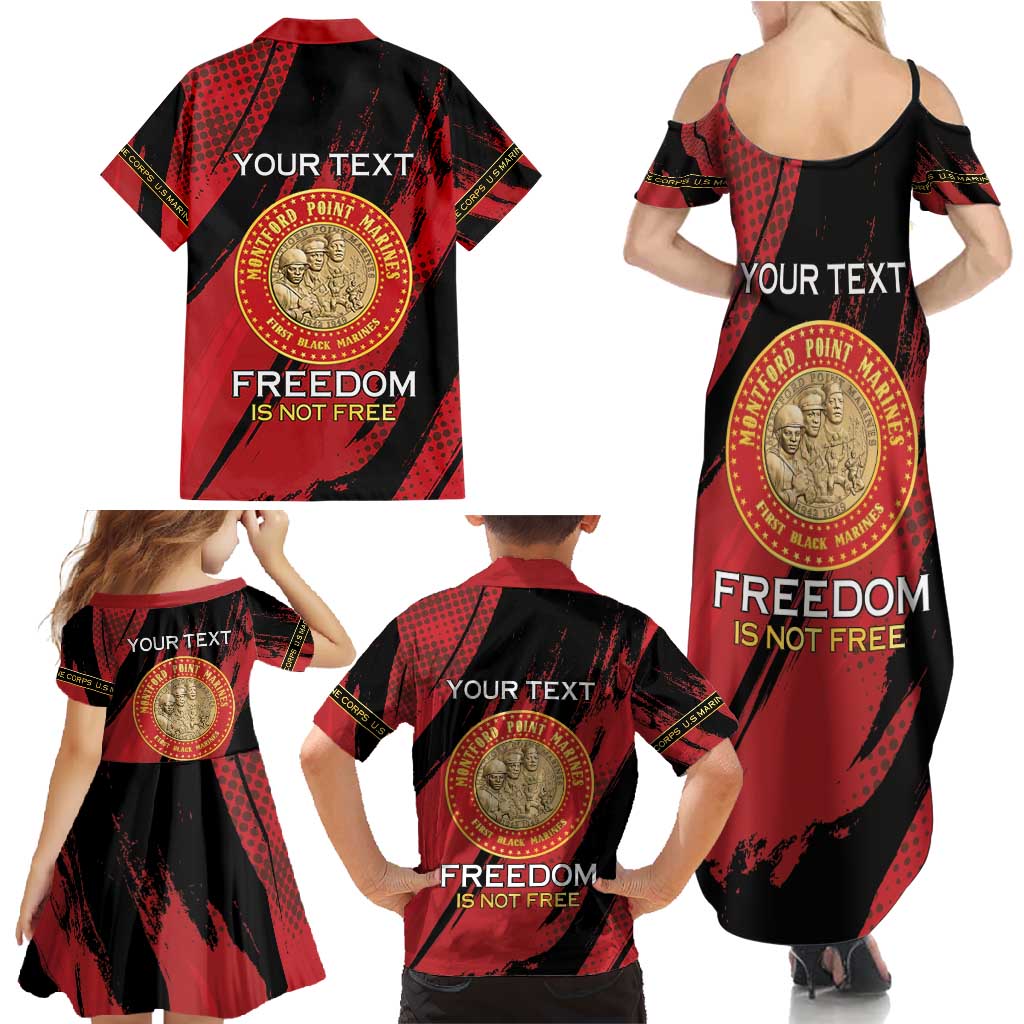 Personalized Proud to Honor Montford Point Marines Family Matching Summer Maxi Dress and Hawaiian Shirt Freedom Is Not Free - Red - Wonder Print Shop