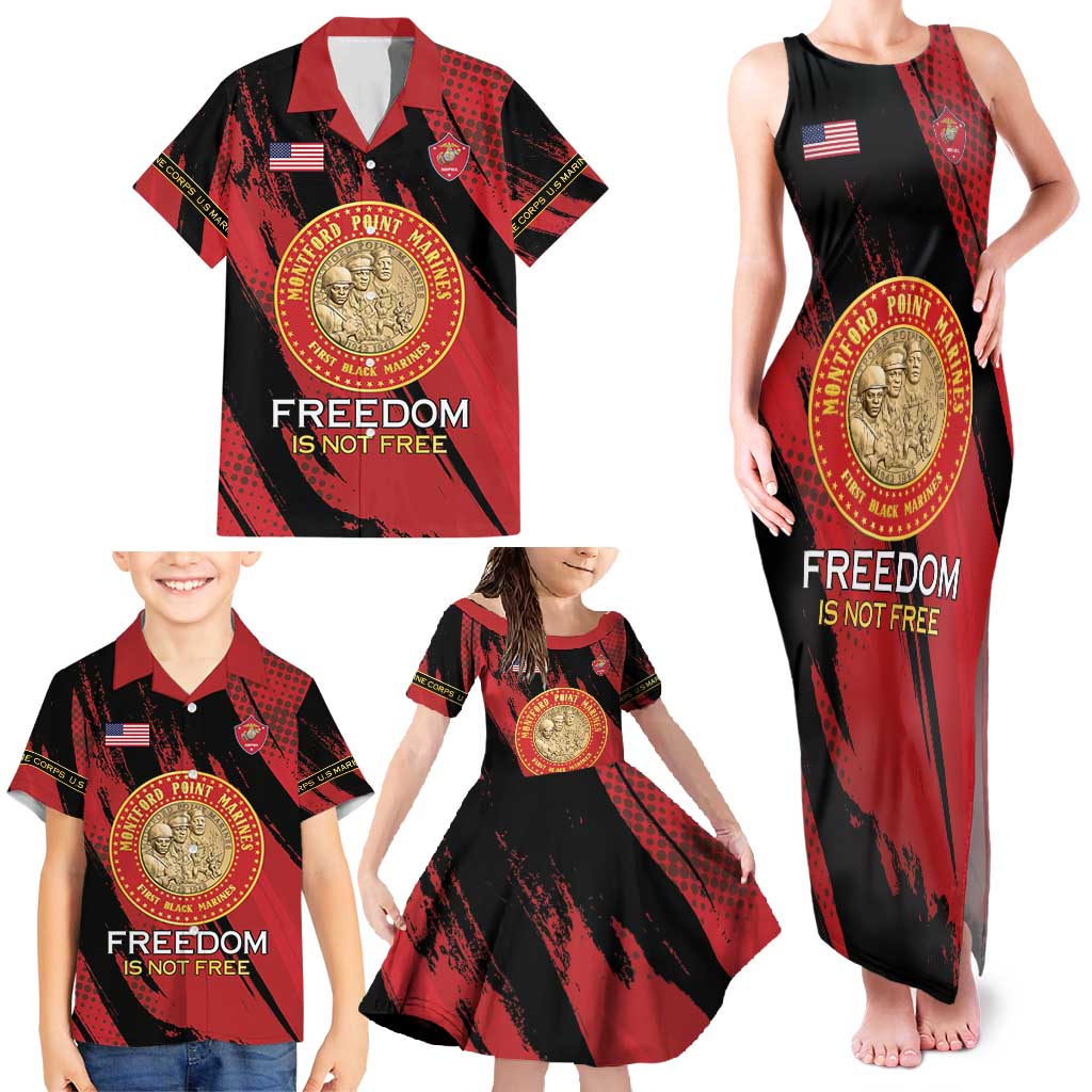 Personalized Proud to Honor Montford Point Marines Family Matching Tank Maxi Dress and Hawaiian Shirt Freedom Is Not Free - Red - Wonder Print Shop