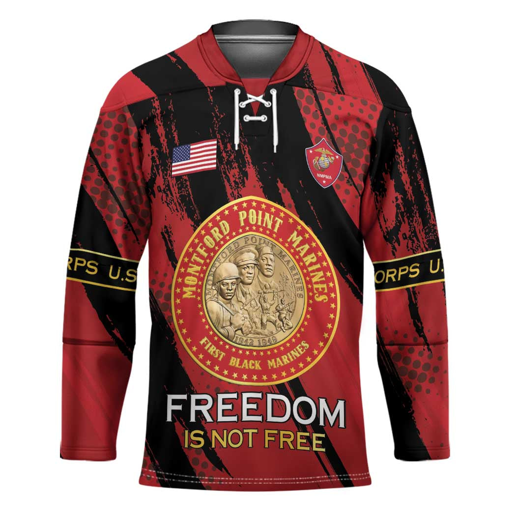 Personalized Proud to Honor Montford Point Marines Hockey Jersey Freedom Is Not Free - Red - Wonder Print Shop