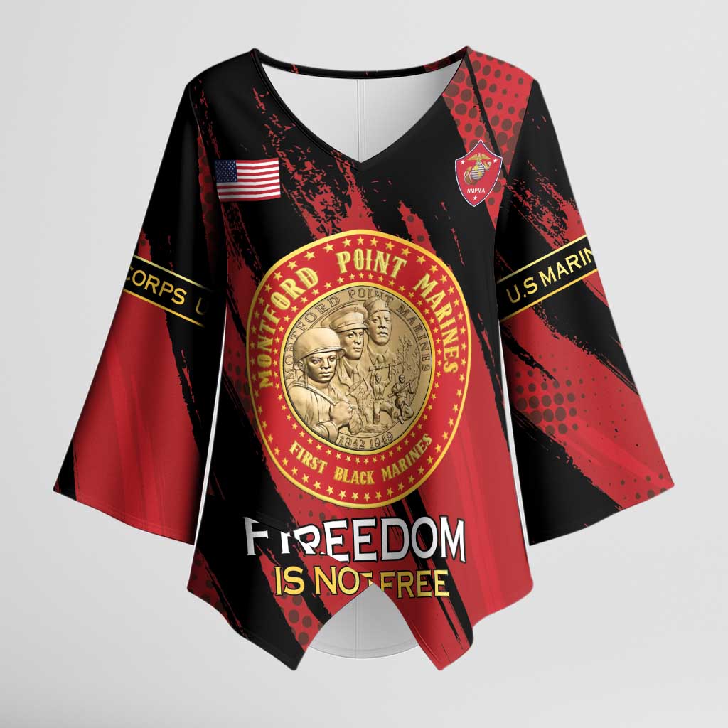 Personalized Proud to Honor Montford Point Marines Kimono Sleeve Blouse Freedom Is Not Free - Red - Wonder Print Shop