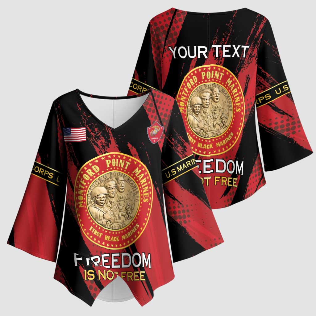 Personalized Proud to Honor Montford Point Marines Kimono Sleeve Blouse Freedom Is Not Free - Red - Wonder Print Shop