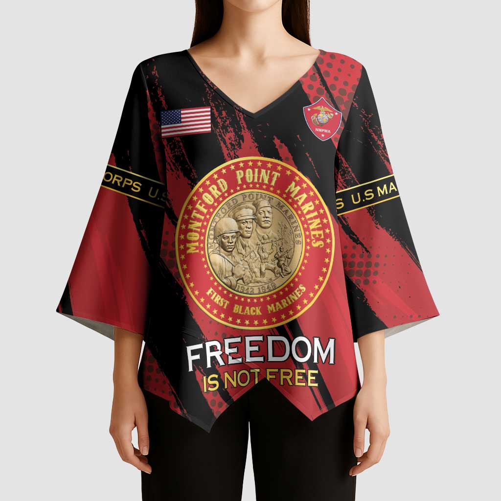 Personalized Proud to Honor Montford Point Marines Kimono Sleeve Blouse Freedom Is Not Free - Red - Wonder Print Shop
