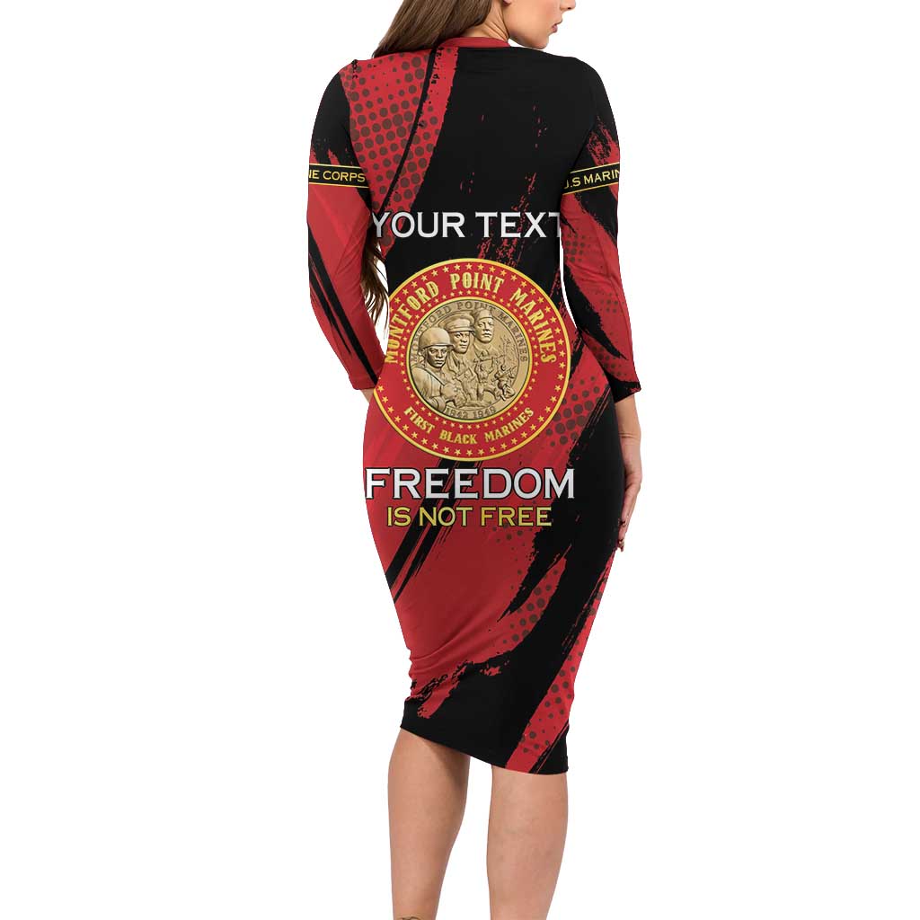 Personalized Proud to Honor Montford Point Marines Long Sleeve Bodycon Dress Freedom Is Not Free - Red - Wonder Print Shop