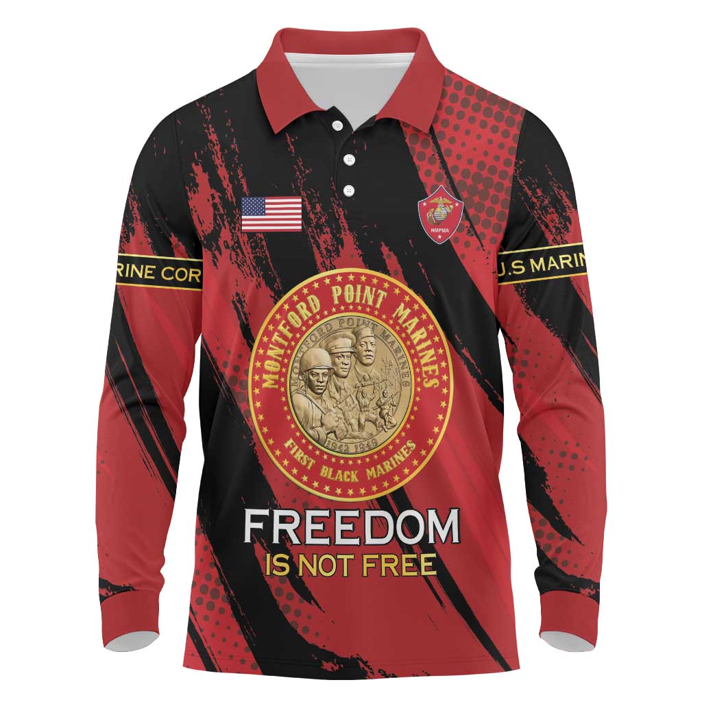 Personalized Proud to Honor Montford Point Marines Long Sleeve Polo Shirt Freedom Is Not Free - Red - Wonder Print Shop