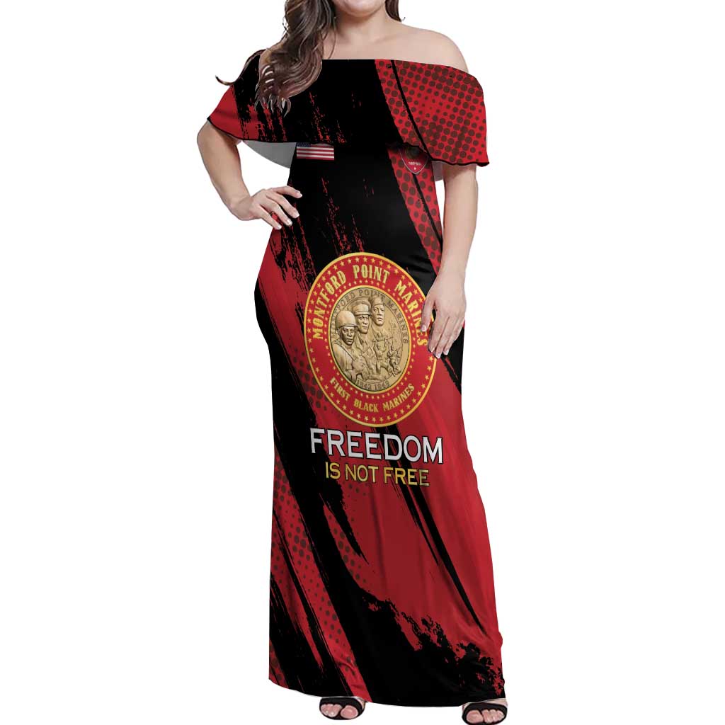 Personalized Proud to Honor Montford Point Marines Off Shoulder Maxi Dress Freedom Is Not Free - Red - Wonder Print Shop