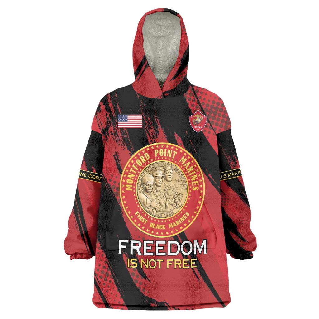 Personalized Proud to Honor Montford Point Marines Wearable Blanket Hoodie Freedom Is Not Free - Red - Wonder Print Shop