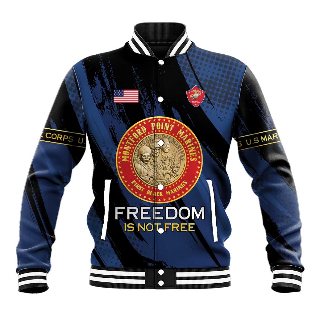 Personalized Proud to Honor Montford Point Marines Baseball Jacket Freedom Is Not Free - Blue - Wonder Print Shop