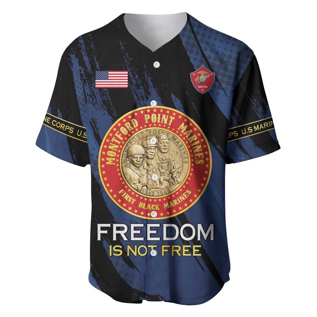 Personalized Proud to Honor Montford Point Marines Baseball Jersey Freedom Is Not Free - Blue - Wonder Print Shop