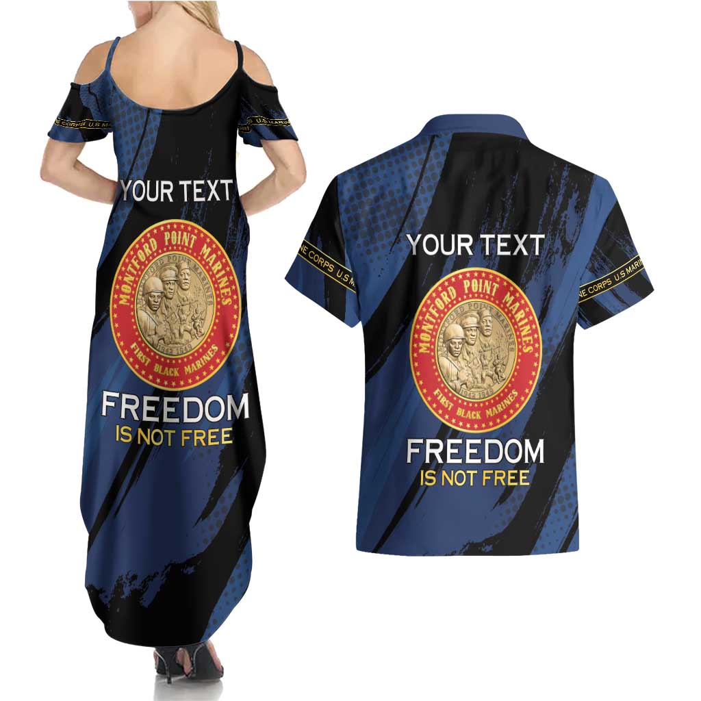 Personalized Proud to Honor Montford Point Marines Couples Matching Summer Maxi Dress and Hawaiian Shirt Freedom Is Not Free - Blue - Wonder Print Shop