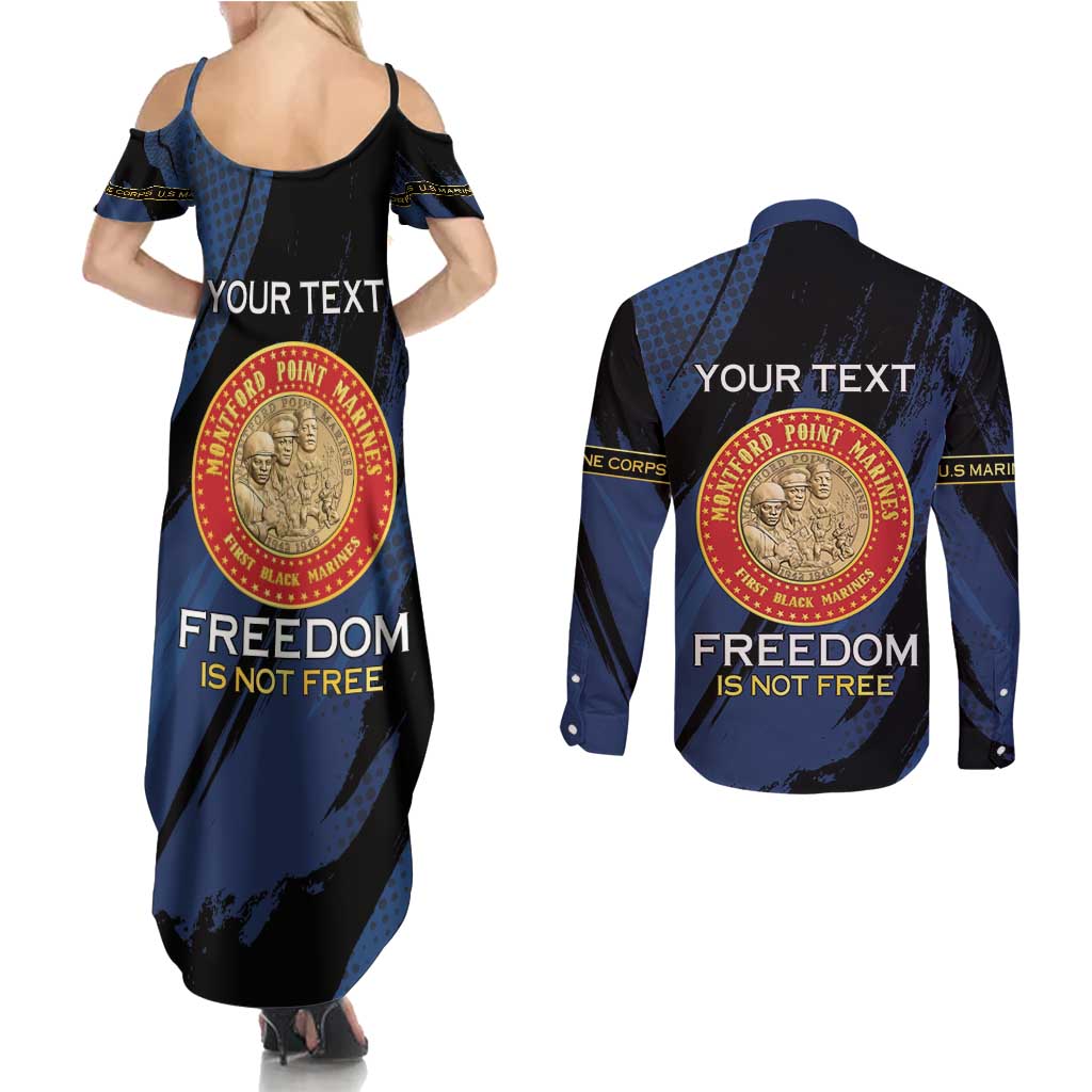 Personalized Proud to Honor Montford Point Marines Couples Matching Summer Maxi Dress and Long Sleeve Button Shirt Freedom Is Not Free - Blue - Wonder Print Shop