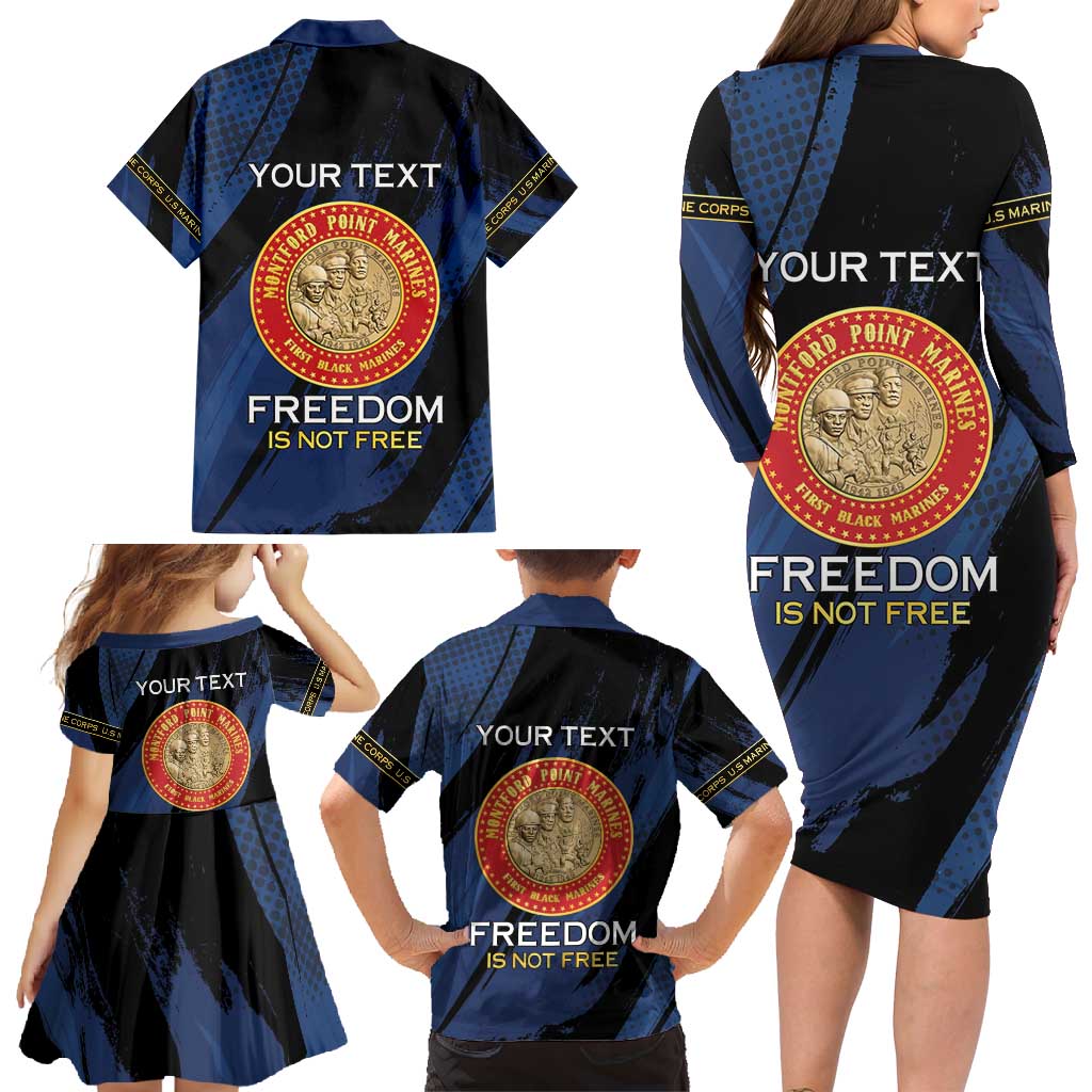 Personalized Proud to Honor Montford Point Marines Family Matching Long Sleeve Bodycon Dress and Hawaiian Shirt Freedom Is Not Free - Blue - Wonder Print Shop