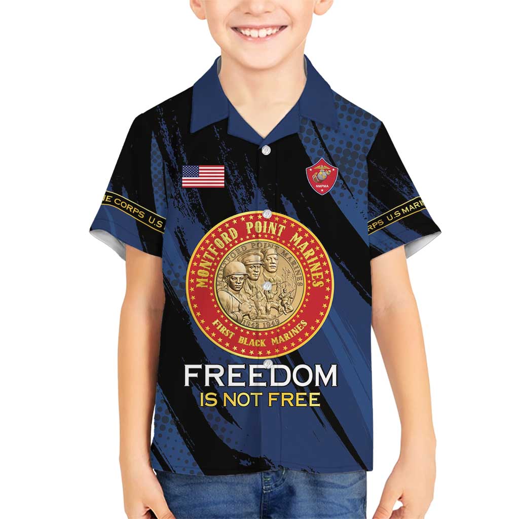 Personalized Proud to Honor Montford Point Marines Family Matching Long Sleeve Bodycon Dress and Hawaiian Shirt Freedom Is Not Free - Blue - Wonder Print Shop