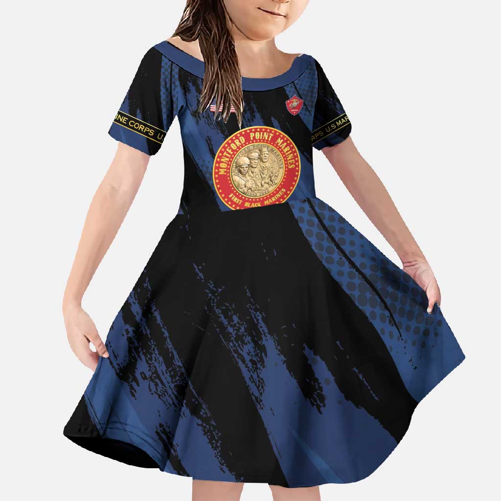 Personalized Proud to Honor Montford Point Marines Family Matching Mermaid Dress and Hawaiian Shirt Freedom Is Not Free - Blue - Wonder Print Shop