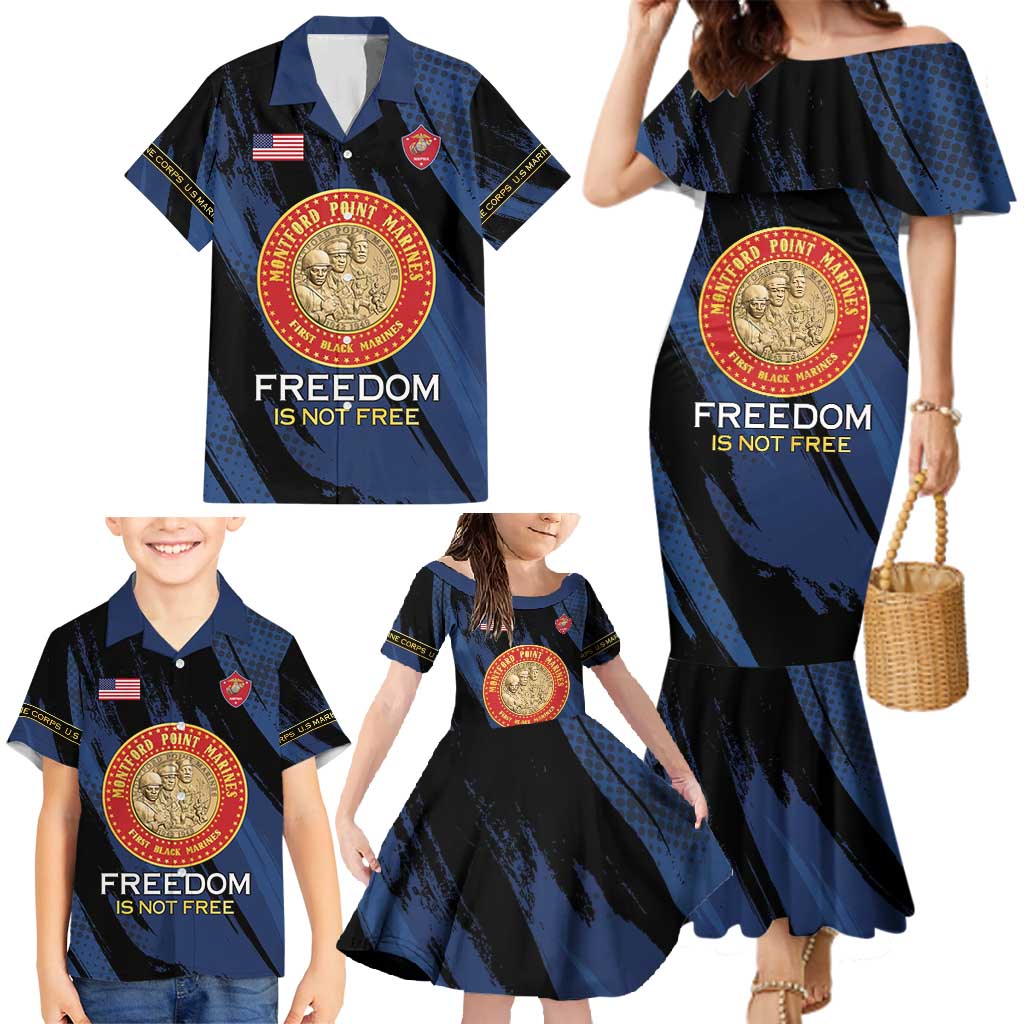 Personalized Proud to Honor Montford Point Marines Family Matching Mermaid Dress and Hawaiian Shirt Freedom Is Not Free - Blue - Wonder Print Shop