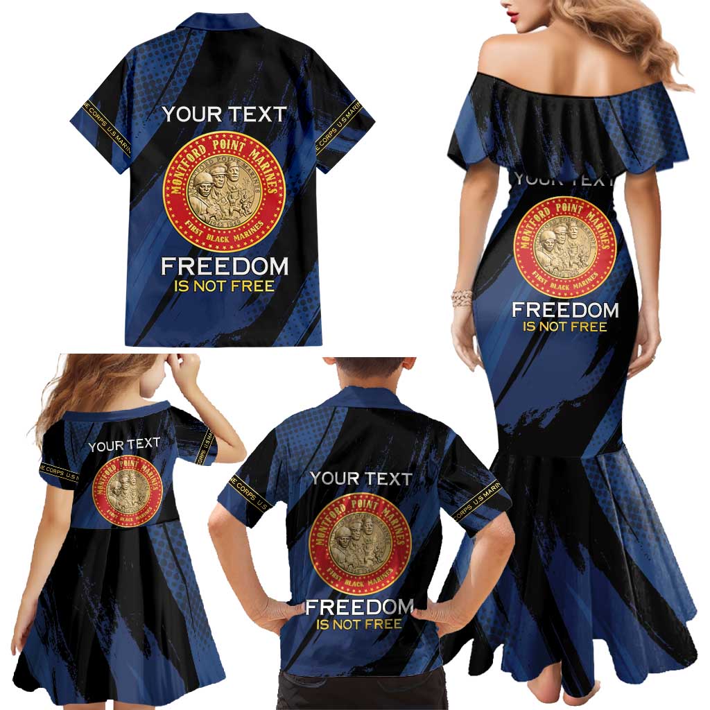 Personalized Proud to Honor Montford Point Marines Family Matching Mermaid Dress and Hawaiian Shirt Freedom Is Not Free - Blue - Wonder Print Shop