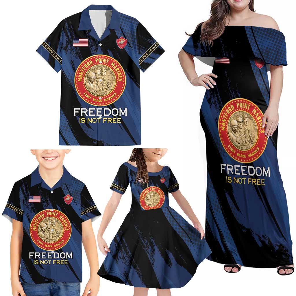 Personalized Proud to Honor Montford Point Marines Family Matching Off Shoulder Maxi Dress and Hawaiian Shirt Freedom Is Not Free - Blue - Wonder Print Shop