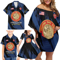 Personalized Proud to Honor Montford Point Marines Family Matching Off Shoulder Short Dress and Hawaiian Shirt Freedom Is Not Free - Blue - Wonder Print Shop