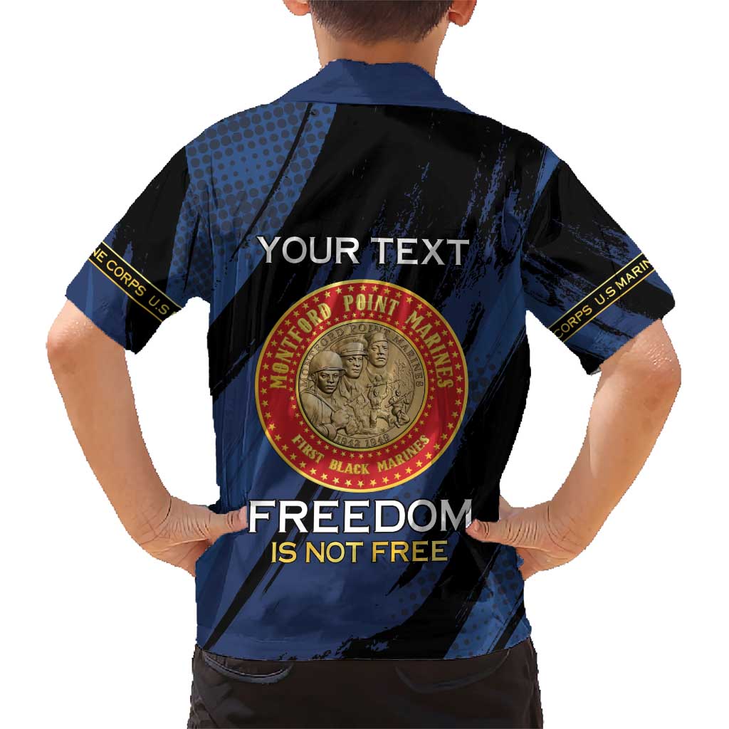 Personalized Proud to Honor Montford Point Marines Family Matching Short Sleeve Bodycon Dress and Hawaiian Shirt Freedom Is Not Free - Blue - Wonder Print Shop