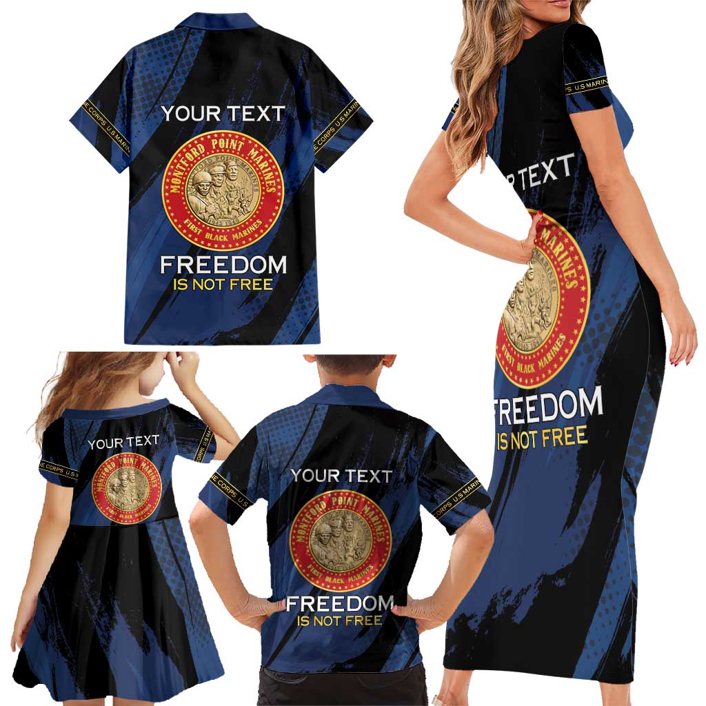 Personalized Proud to Honor Montford Point Marines Family Matching Short Sleeve Bodycon Dress and Hawaiian Shirt Freedom Is Not Free - Blue - Wonder Print Shop