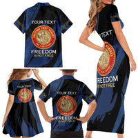 Personalized Proud to Honor Montford Point Marines Family Matching Short Sleeve Bodycon Dress and Hawaiian Shirt Freedom Is Not Free - Blue - Wonder Print Shop