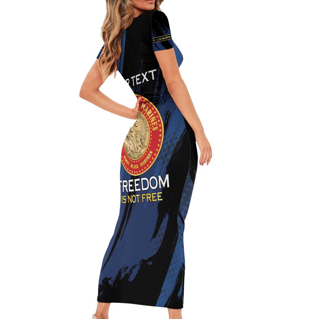 Personalized Proud to Honor Montford Point Marines Family Matching Short Sleeve Bodycon Dress and Hawaiian Shirt Freedom Is Not Free - Blue - Wonder Print Shop