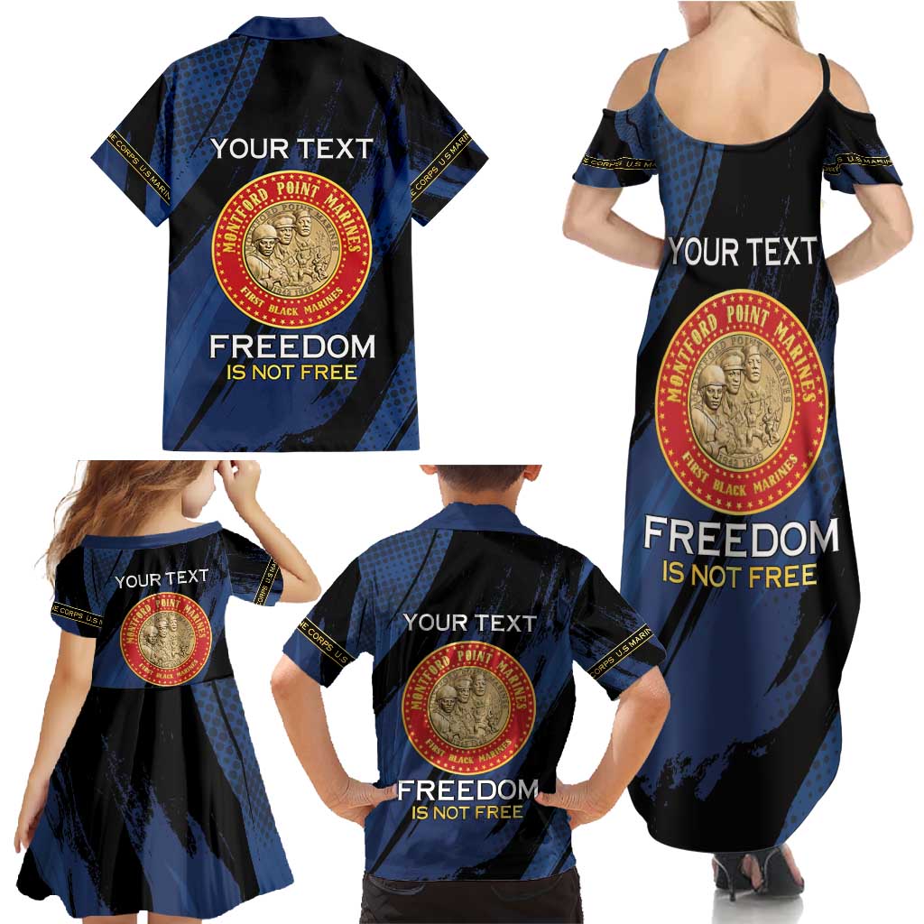 Personalized Proud to Honor Montford Point Marines Family Matching Summer Maxi Dress and Hawaiian Shirt Freedom Is Not Free - Blue - Wonder Print Shop