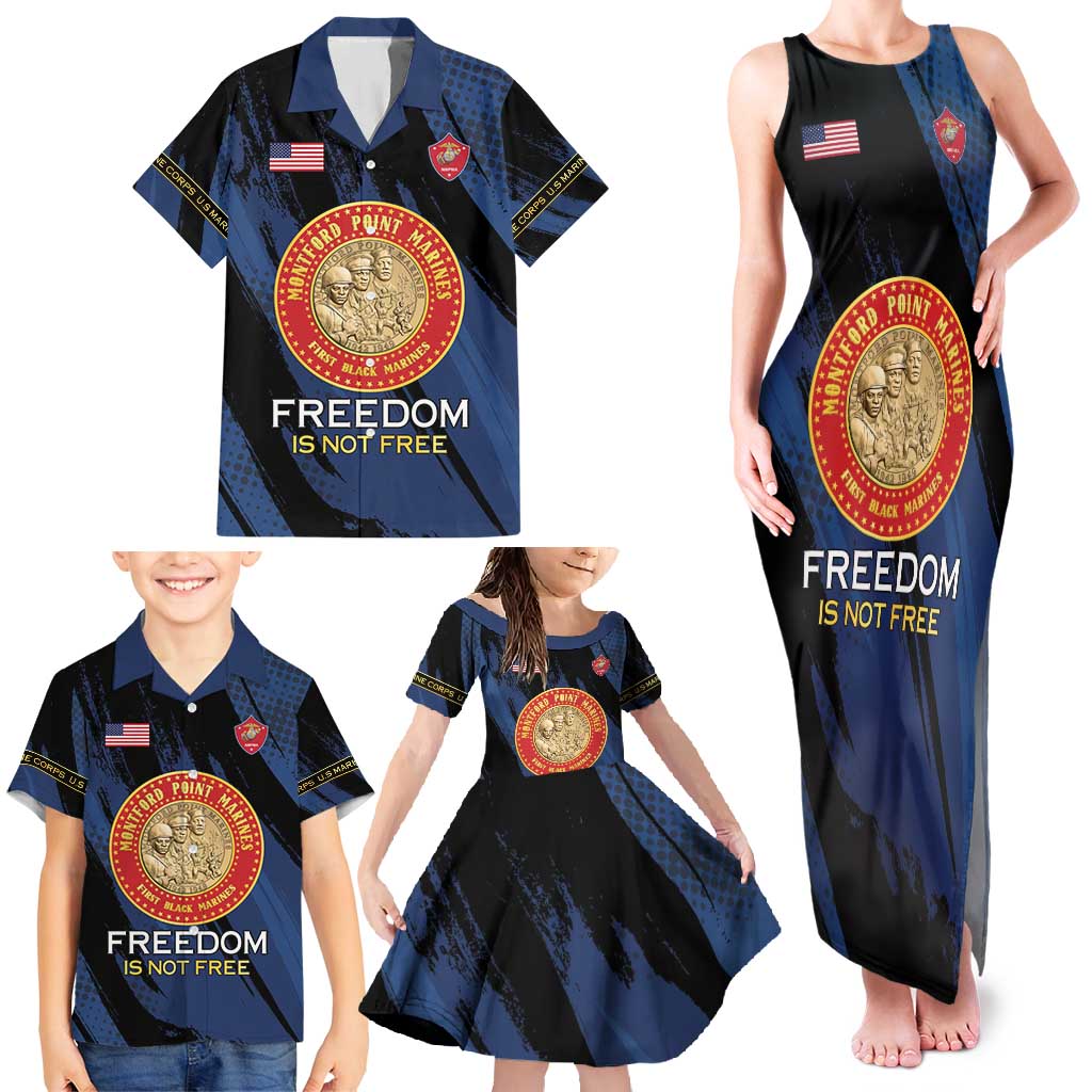 Personalized Proud to Honor Montford Point Marines Family Matching Tank Maxi Dress and Hawaiian Shirt Freedom Is Not Free - Blue - Wonder Print Shop