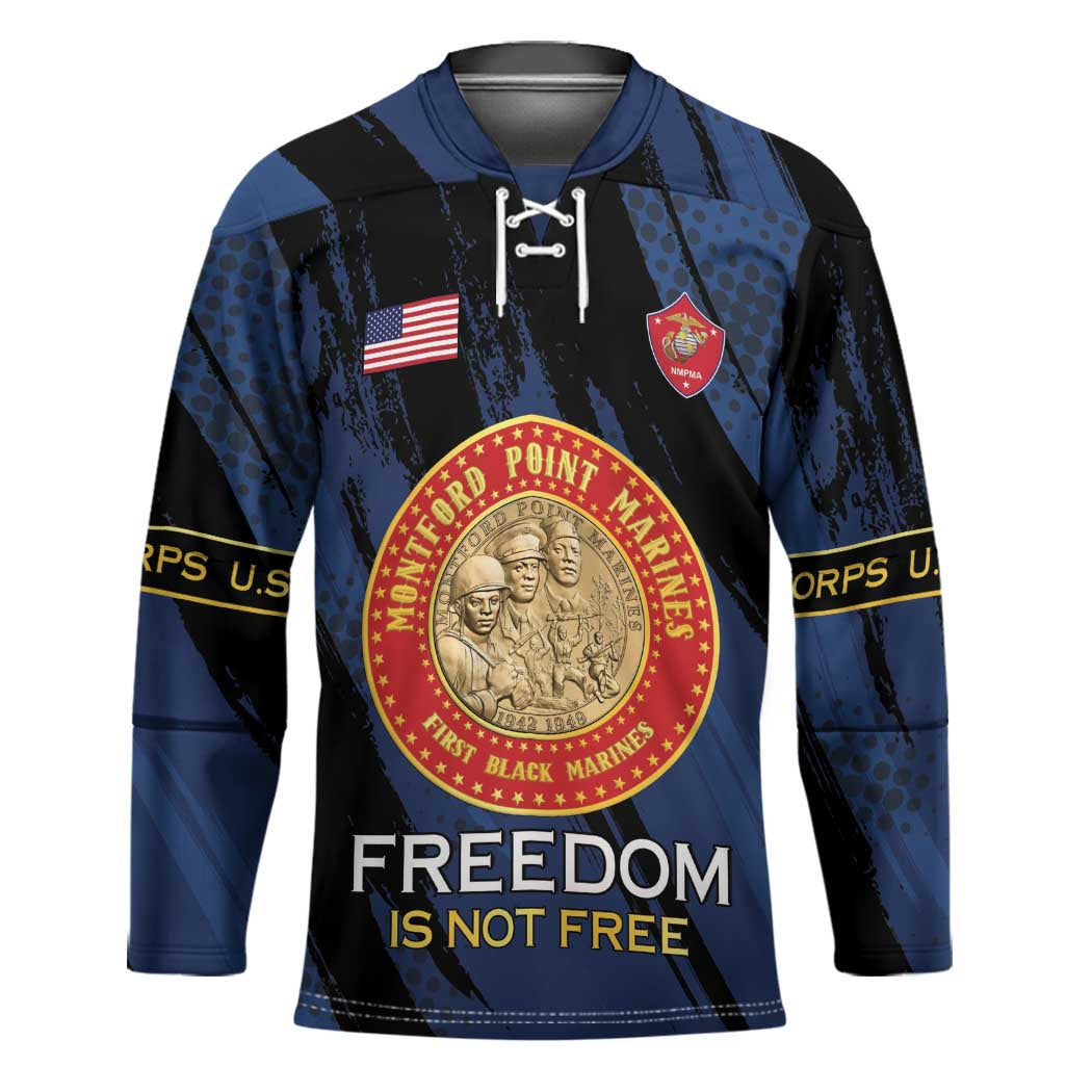 Personalized Proud to Honor Montford Point Marines Hockey Jersey Freedom Is Not Free - Blue - Wonder Print Shop