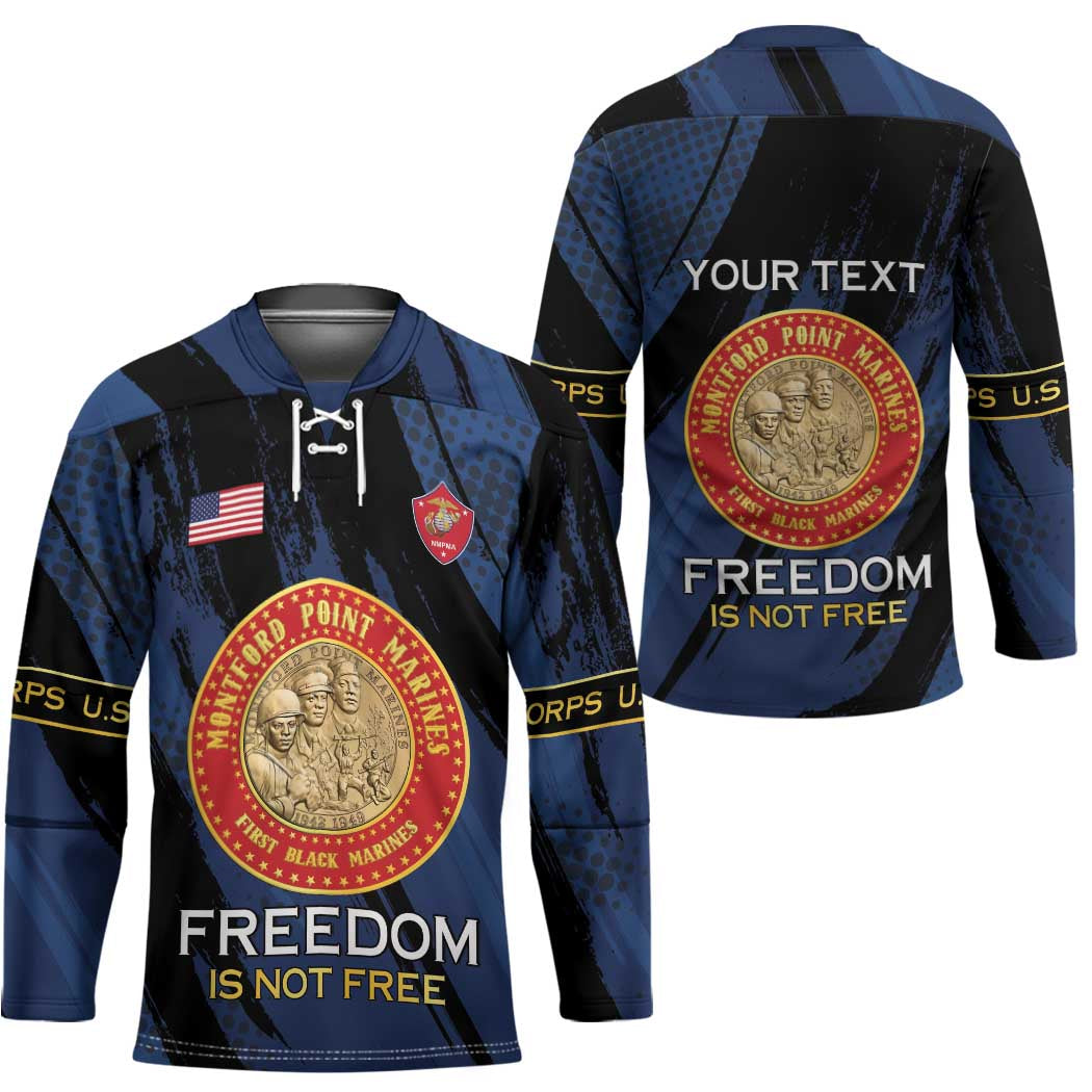 Personalized Proud to Honor Montford Point Marines Hockey Jersey Freedom Is Not Free - Blue - Wonder Print Shop