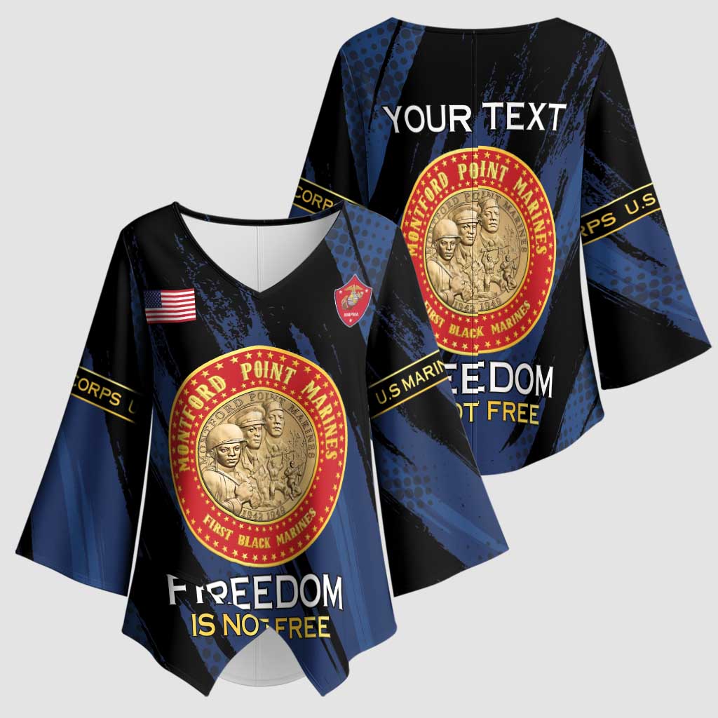 Personalized Proud to Honor Montford Point Marines Kimono Sleeve Blouse Freedom Is Not Free - Blue - Wonder Print Shop