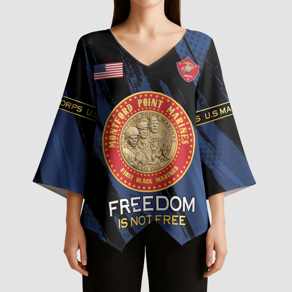 Personalized Proud to Honor Montford Point Marines Kimono Sleeve Blouse Freedom Is Not Free - Blue - Wonder Print Shop