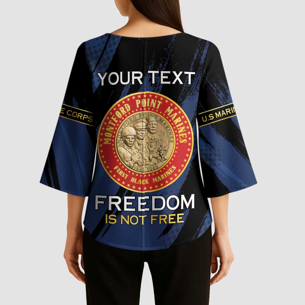 Personalized Proud to Honor Montford Point Marines Kimono Sleeve Blouse Freedom Is Not Free - Blue - Wonder Print Shop