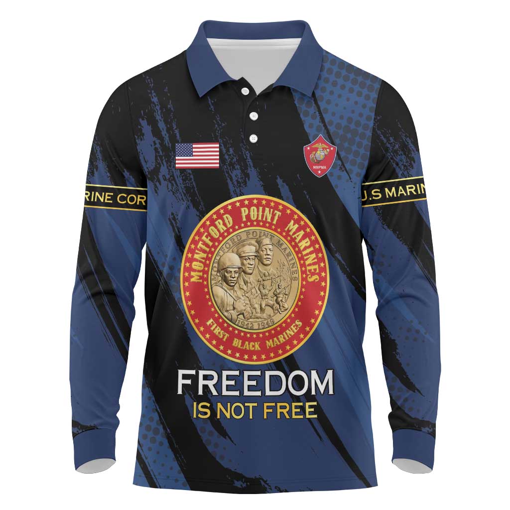 Personalized Proud to Honor Montford Point Marines Long Sleeve Polo Shirt Freedom Is Not Free - Blue - Wonder Print Shop