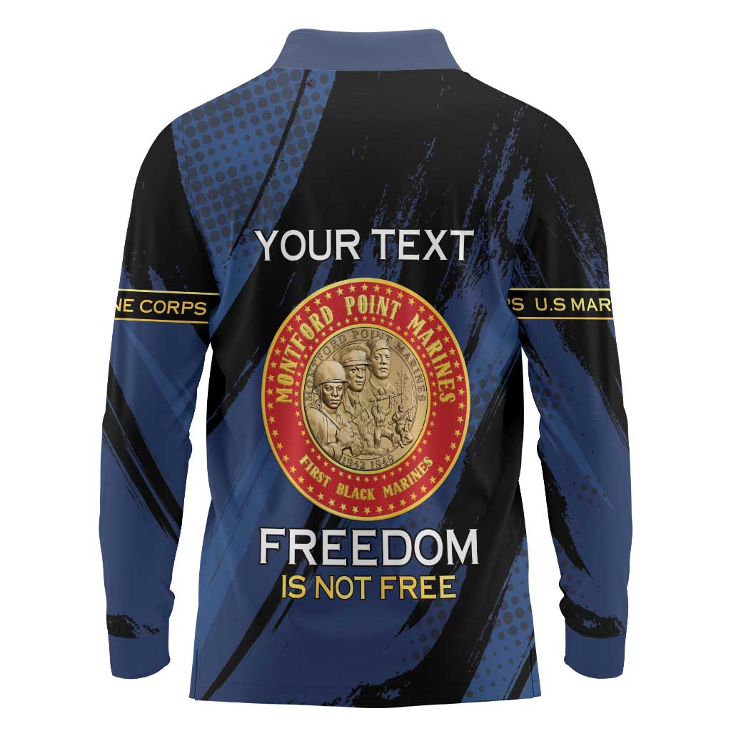 Personalized Proud to Honor Montford Point Marines Long Sleeve Polo Shirt Freedom Is Not Free - Blue - Wonder Print Shop