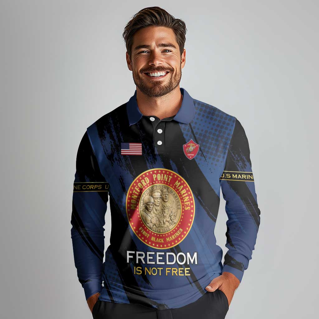 Personalized Proud to Honor Montford Point Marines Long Sleeve Polo Shirt Freedom Is Not Free - Blue - Wonder Print Shop