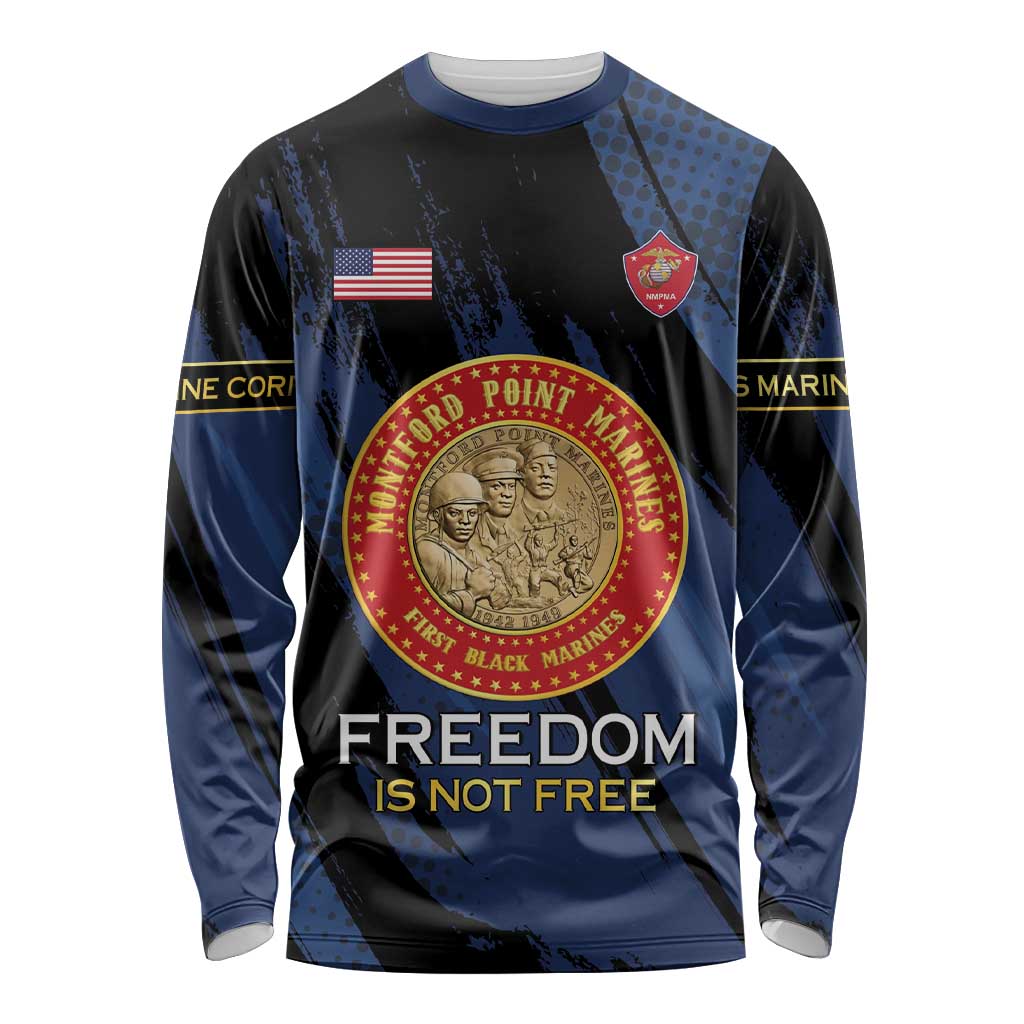 Personalized Proud to Honor Montford Point Marines Long Sleeve Shirt Freedom Is Not Free - Blue - Wonder Print Shop