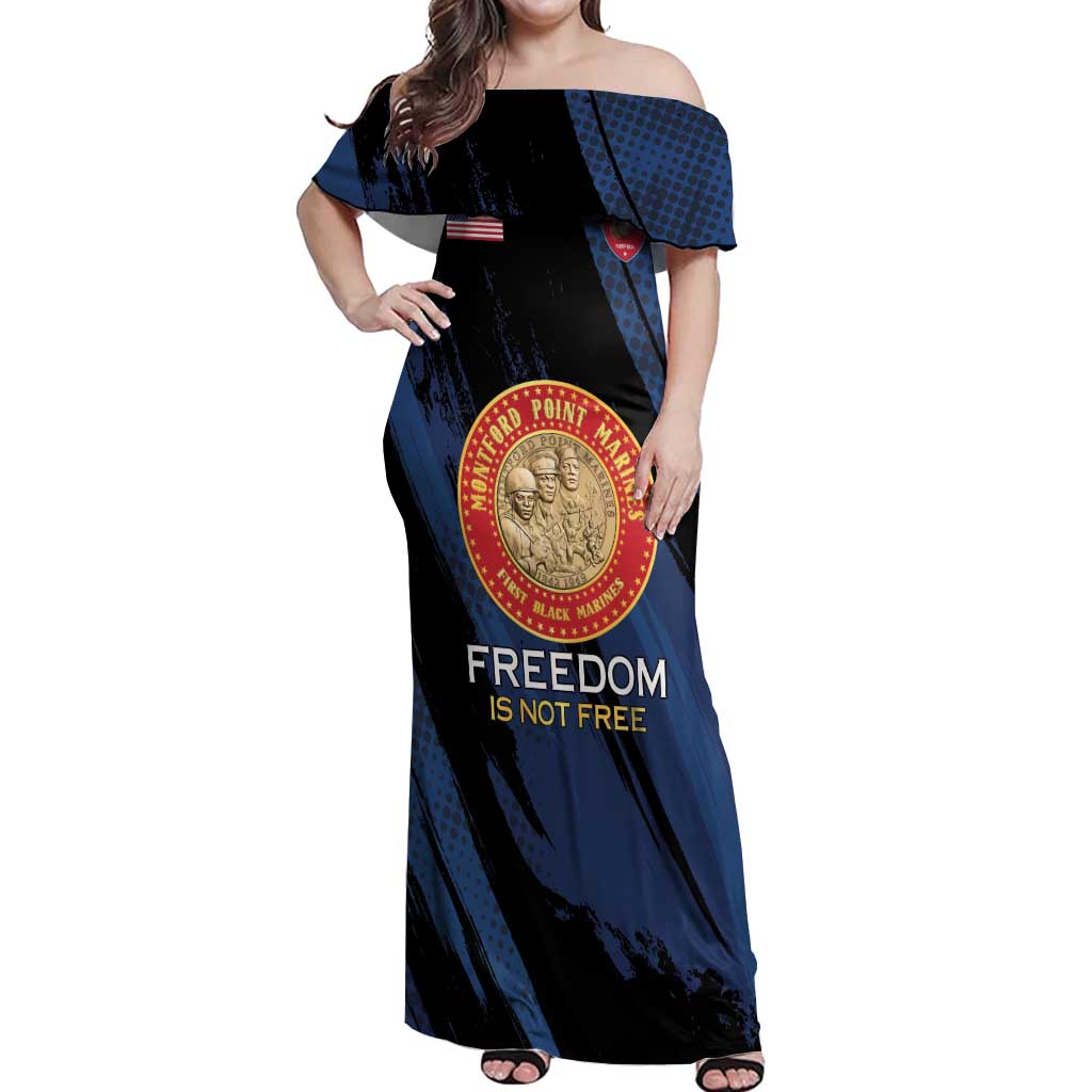 Personalized Proud to Honor Montford Point Marines Off Shoulder Maxi Dress Freedom Is Not Free - Blue - Wonder Print Shop