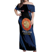 Personalized Proud to Honor Montford Point Marines Off Shoulder Maxi Dress Freedom Is Not Free - Blue - Wonder Print Shop